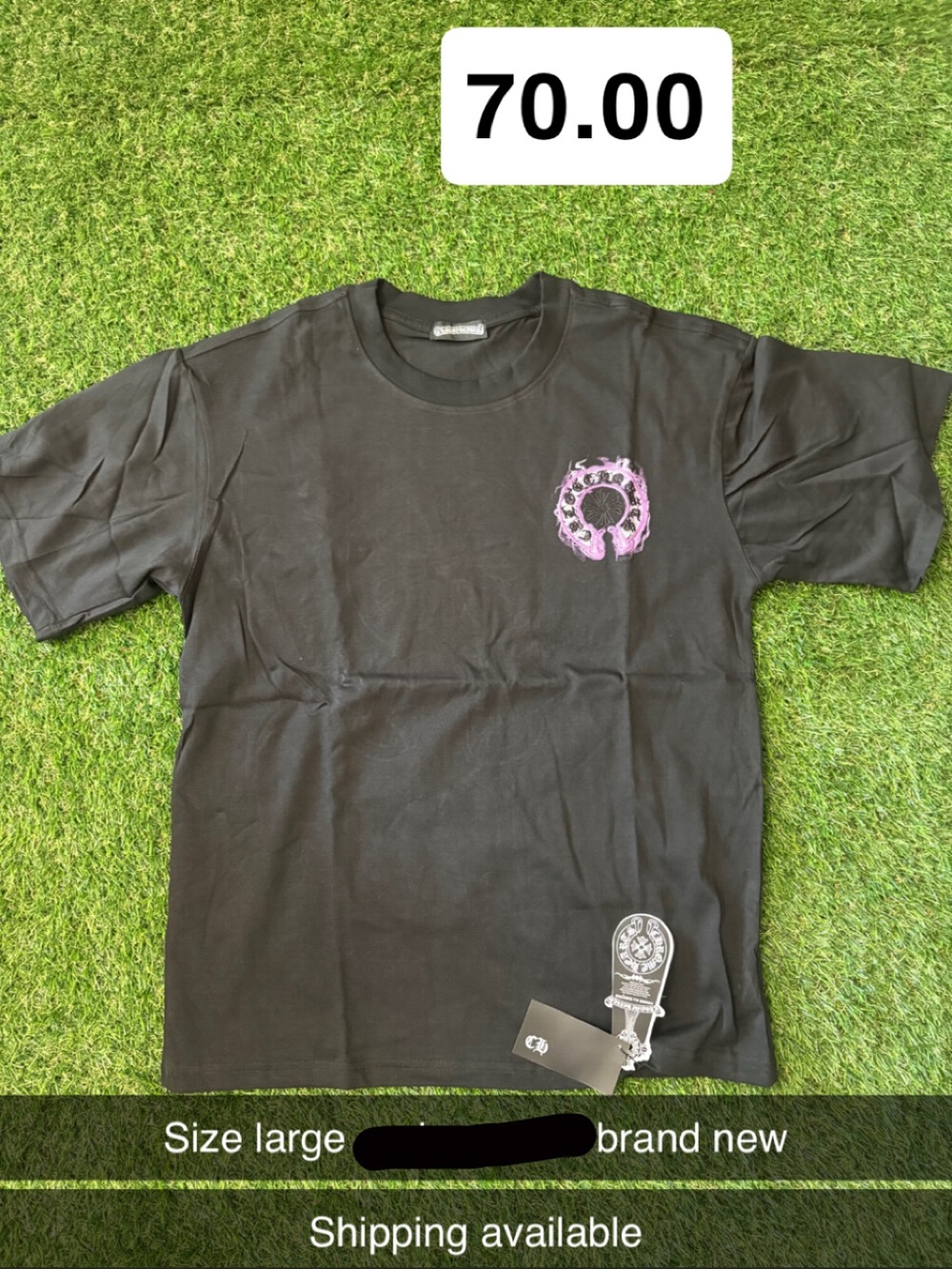 Chrome Hearts Black Short Sleeve Tee with Pink Cross Motif